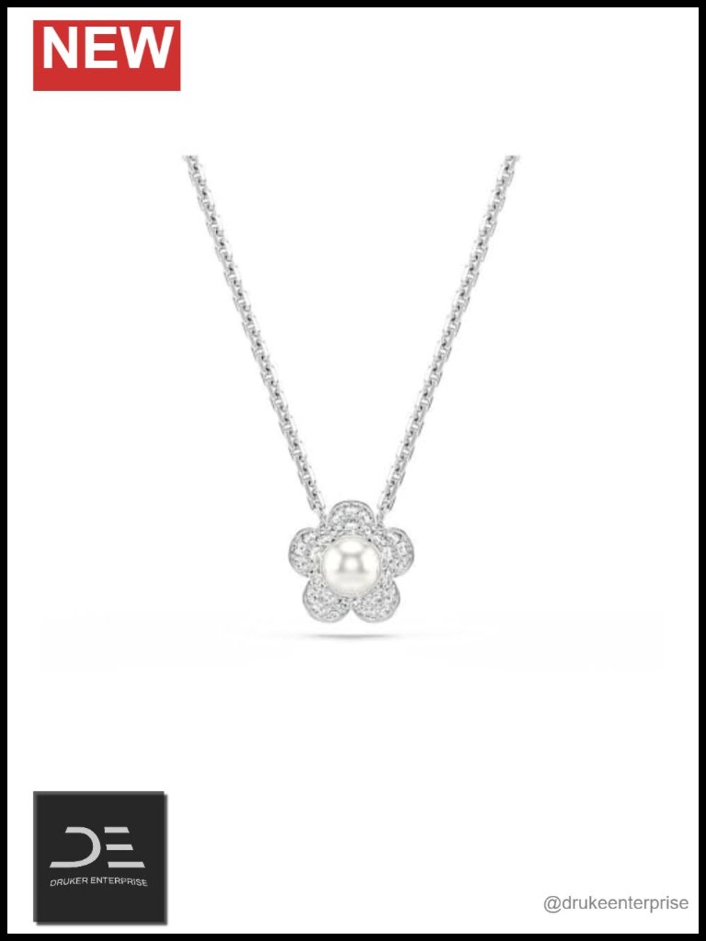 Crystal Flower Pendant Necklace with Swivel Clasp